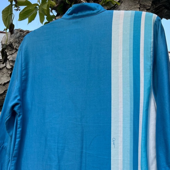 Vtg 70s Catherine Ogust Blue White Stripe Cotton Caftan Dress | Mandarin Collar - Picture 13 of 15